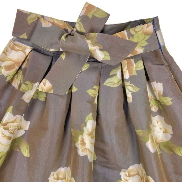 Stella Tweed Skirt Womens M Brown Floral Print Asymmetrical Pleated Eveningwear - Picture 4 of 12